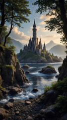 Märchenschloss am Wasser - Landschaft Wallpaper - Natur Hintergrundbild