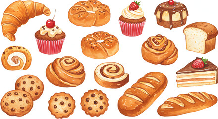 Watercolor Bakery Pastries and Sweets Collection Illustration