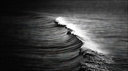 Ocean waves captured in dramatic lighting, concentrated at bottom third with solid black upper part, cinematic black and white seascape perfect for fine art and minimal design.
