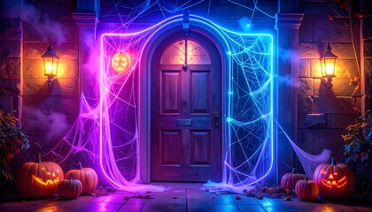 Haunted house entrance at night