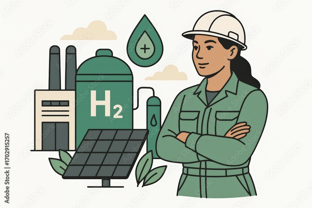 Aufkleber professional engineer with a confident expression standing in front of hydrogen storage tank and sol