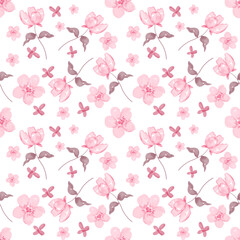 Watercolor Pink Flowers Seamless Pattern. Vector illustration suitable for wallpaper, packaging, and fabric.