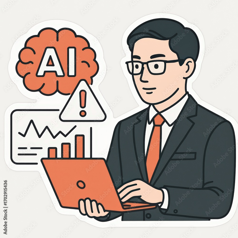 Aufkleber professional man engaged with ai concepts analyzing data trends and risk indicators in a digital wor