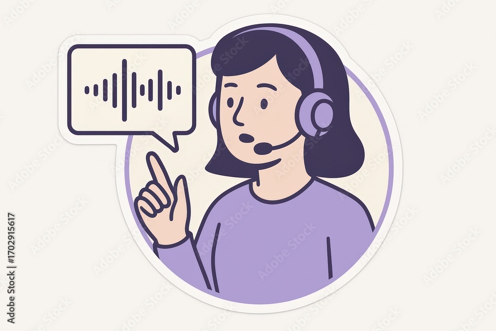 Poster professional female customer service representative wearing headset delivering technical support whi