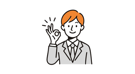 Professional businessman confidently gives OK gesture signaling success and approval in modern business setting