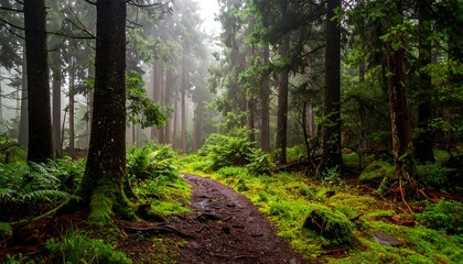 Obraz premium Lush Green Forest Trail - A Serene Walk Through Nature.