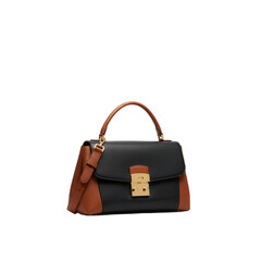 Stylish black leather handbag isolated on transparent background