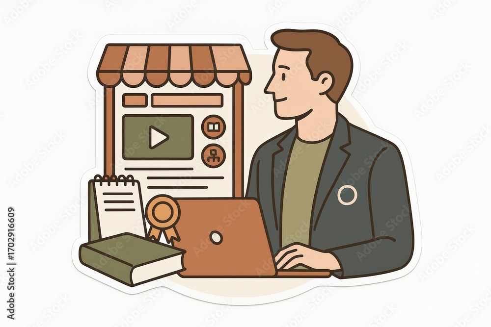 Poster modern entrepreneur analyzing digital marketing strategies in a graphic design workspace featuring e