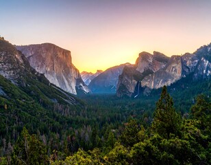 Majestic valley panorama at sunrise