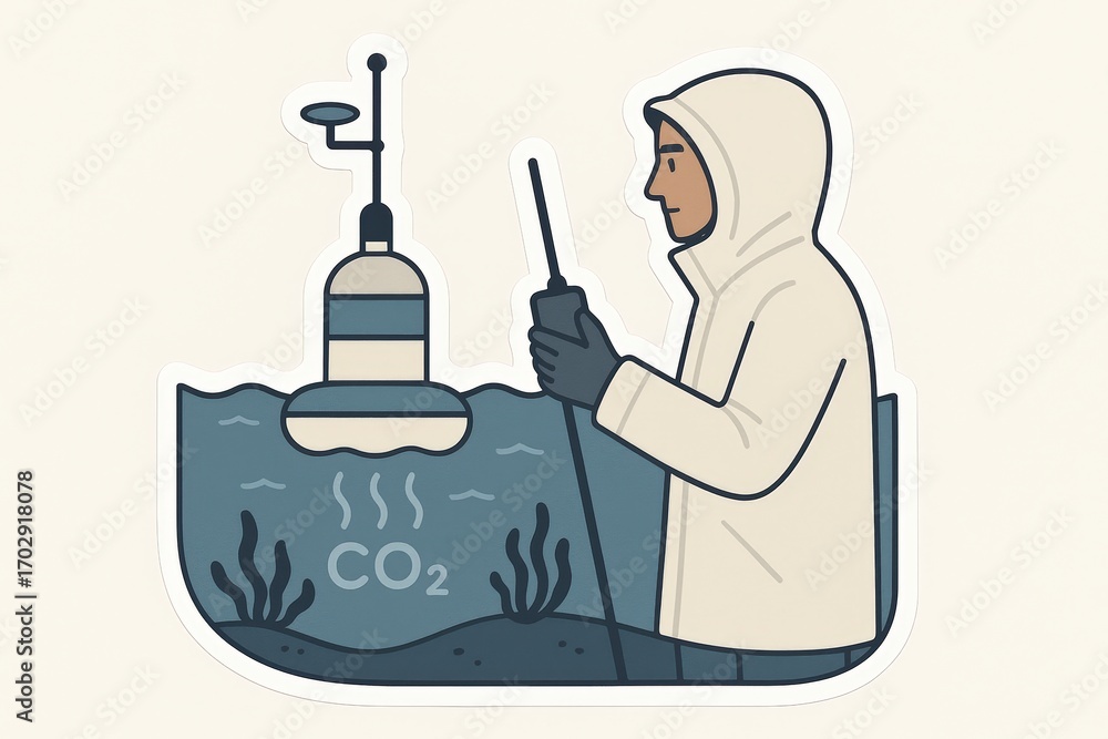 Aufkleber environmental scientist conducting underwater research on carbon dioxide levels while utilizing adva