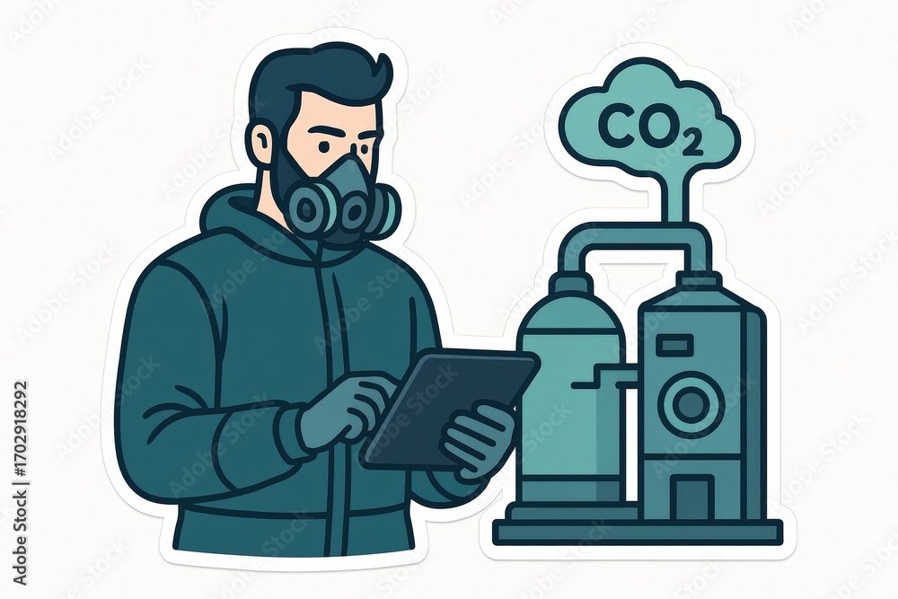 Aufkleber environmental technician utilizing advanced technology to monitor carbon dioxide emissions from indu