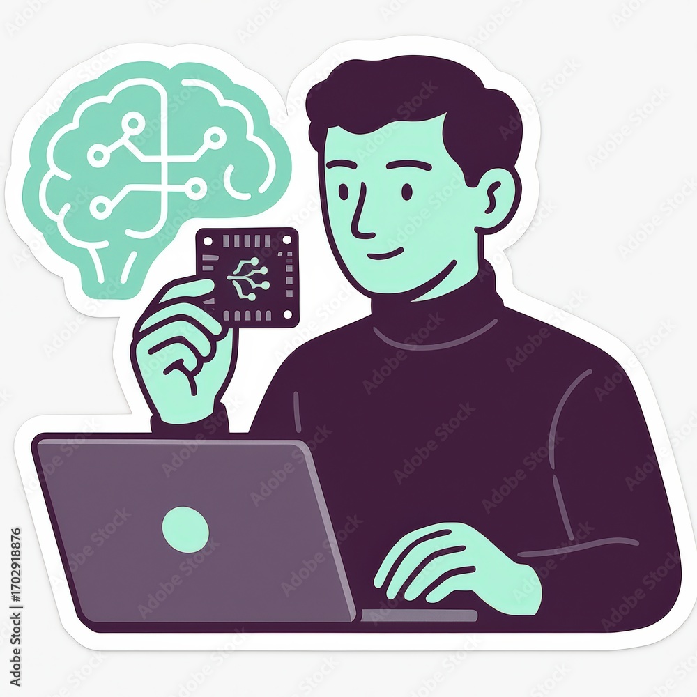 Poster innovative thinker exploring the intersection of technology and neuroscience while engaging with a m