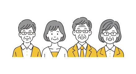 Joyful senior couples smiling confidently in professional portrait style