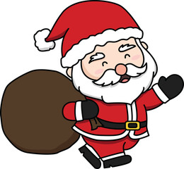 Santa Claus cartoon character carrying bag for cute Christmas holiday celebration winter festive season decoration design
