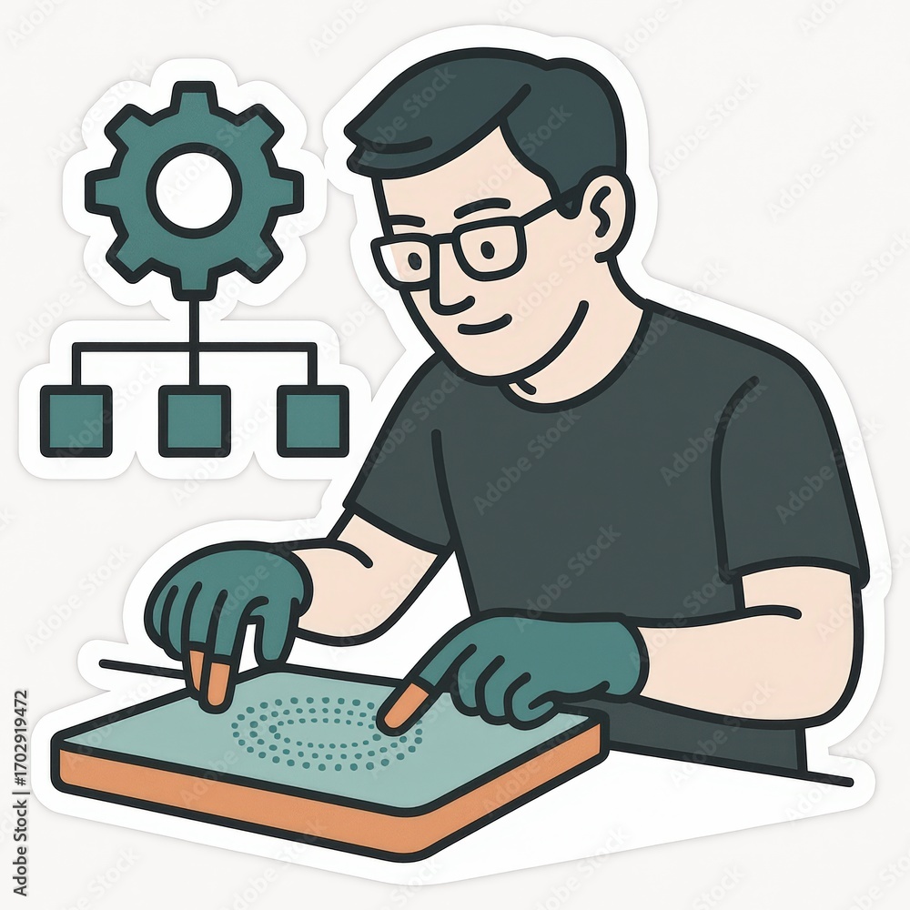 Aufkleber skilled technician crafting intricate designs on a digital interface while illustrating complex syst