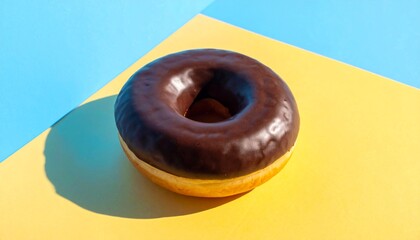 Close Up View Of Chocolate Donut On Colorful Background