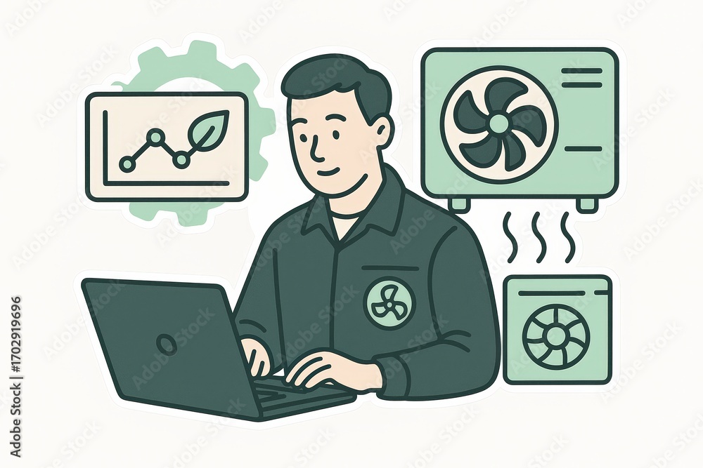 Aufkleber expert technician analyzing air conditioning systems utilizing data visualization tools and sustaina