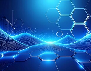 Abstract digital landscape. Futuristic glowing hexagonal shapes and lines