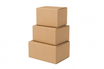 Cardboard packaging boxes pyramid-stacked, showcasing shipping and logistics storage solution against transparent backdrop