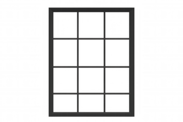 Black window frame with twelve panes, set against a transparent background, ideal for architectural and design projects