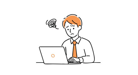 Frustrated businessman struggling with complex work on laptop, feeling overwhelmed by tasks and deadlines