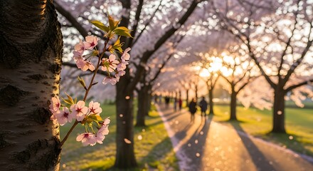 Cherry Blossoms and Spring Walkway.