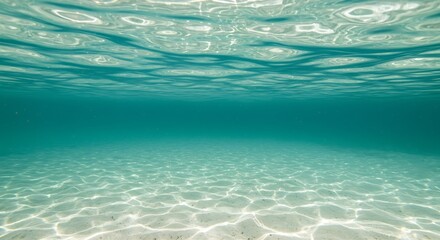 A serene underwater landscape of a tropical coral reef with fish swimming in the turquoise blue ocean