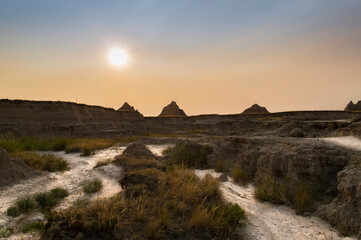 Rising sun in Badlands National Park