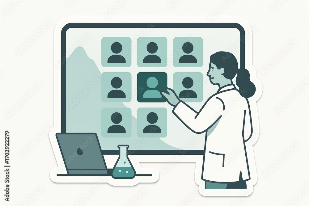 Poster A scientist presenting findings in a remote conference environment showcasing virtual interaction engaging with digital avatars and a laboratory setting enhancing collaboration and innovation