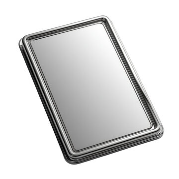 A highly polished rectangular silver cigarette case with ornate decorative edging isolated on transparent background