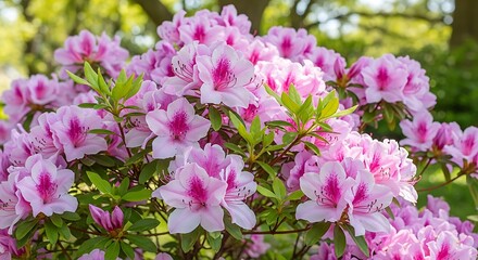 Charming rhododendron blossoms present a vibrant display of pink hues in springtime