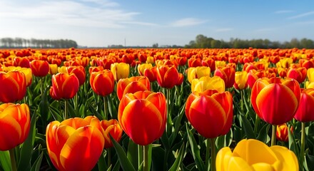 Field of Red and Yellow Tulips stock image