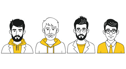 Diverse modern men portraits showcasing professional style and individuality for business concepts