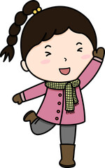 Cute girl winter coat scarf boots gloves happy playful