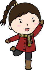 Cute girl winter coat scarf boots gloves happy playful