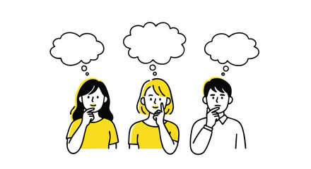 Group brainstorming together with thought bubbles, ideal for business planning content