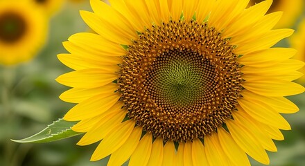 Close up of a vibrant yellow sunflower in a field on a sunny day.