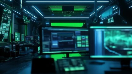 Futuristic Control Room with Green Screen, Perfect for VFX and Compositing Projects - Powered by Adobe