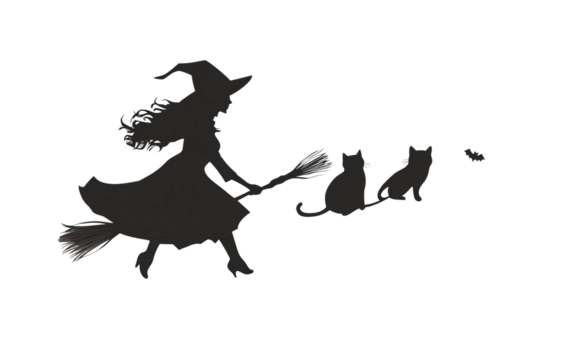 Creative Halloween Scene with Witch Silhouette Flying Past Window Highlighting Festive Atmosphere isolated on transparent background PNG