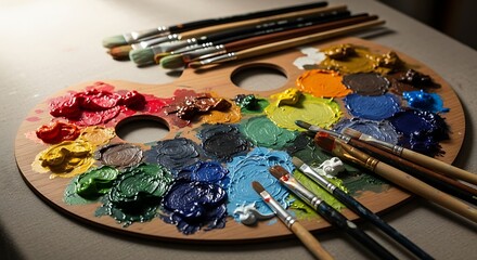 Obraz premium Colorful Artists Palette with Paintbrushes.