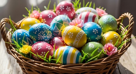 Fototapeta premium Colorful Easter Eggs in Woven Basket.
