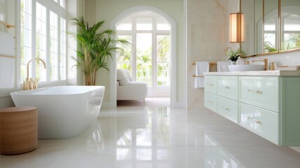 Modern luxurious bathroom with a view showcasing serene spa ambiance and design aesthetics