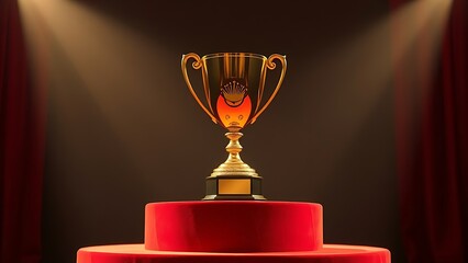 A golden trophy shines on a velvet podium, evoking the elegance of an award ceremony.