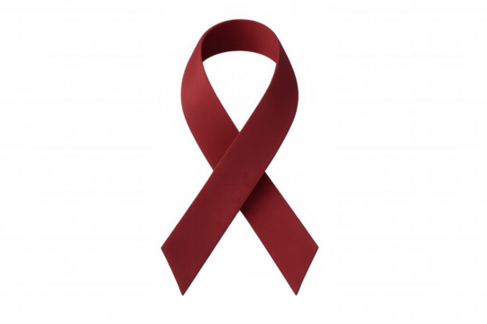 Red awareness ribbon symbolizing hiv/aids and multiple myeloma support, floating against transparent backdrop
