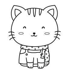 Cute black and white cat wearing scarf and overalls with happy expression perfect for Christmas season joy and warmth