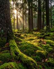 Sunlight streams through a mossy forest floor (2)