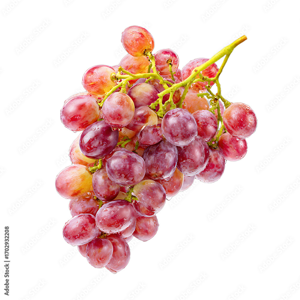 Poster a luscious cluster of ruby - red grapes glistening with a fresh dew is set against a stark backdrop 