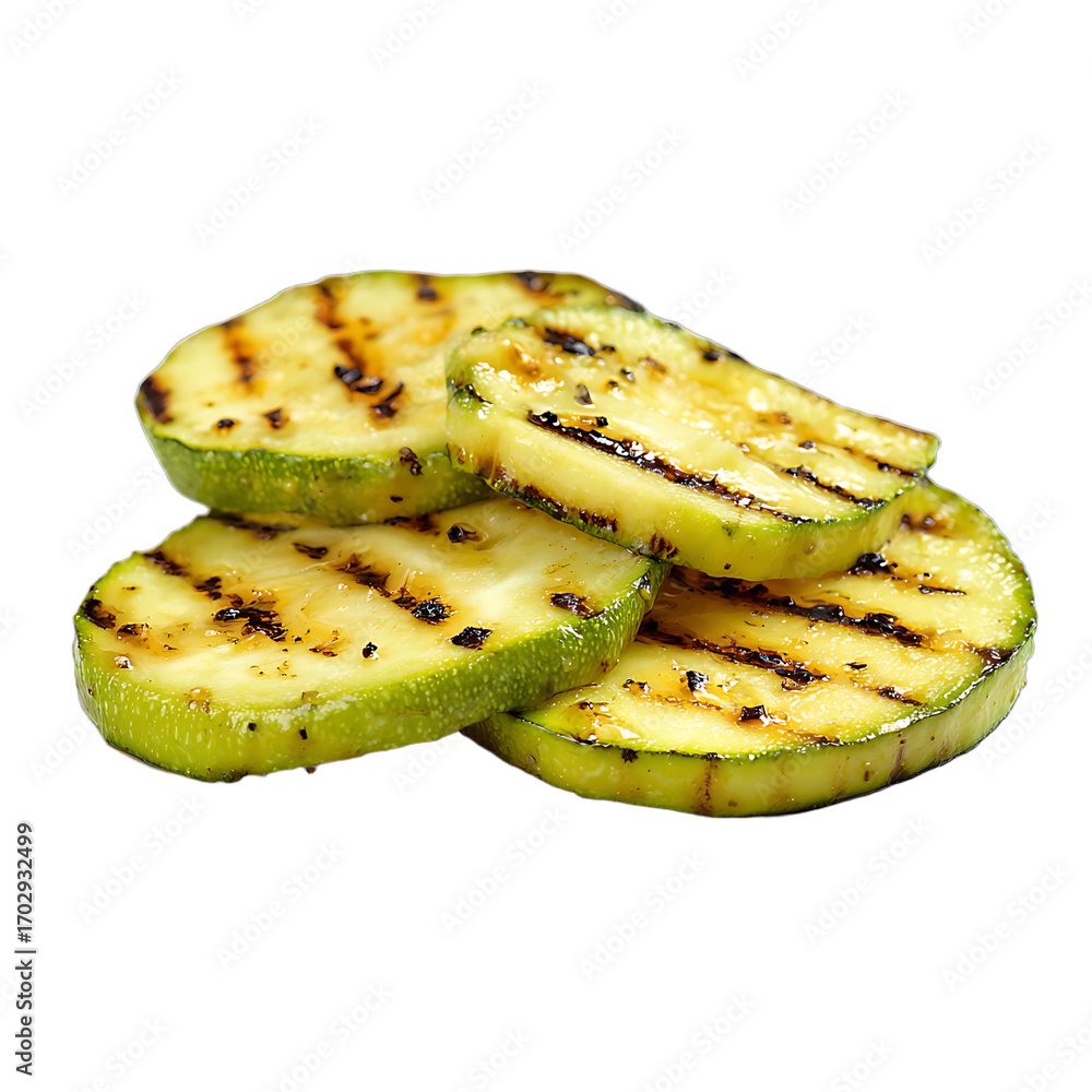 Poster grilled zucchini slices exhibit grill marks showcasing a simple healthy preparation and appealing te