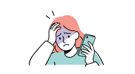 Woman feeling stressed and frustrated looking at her smartphone news in worry and despair