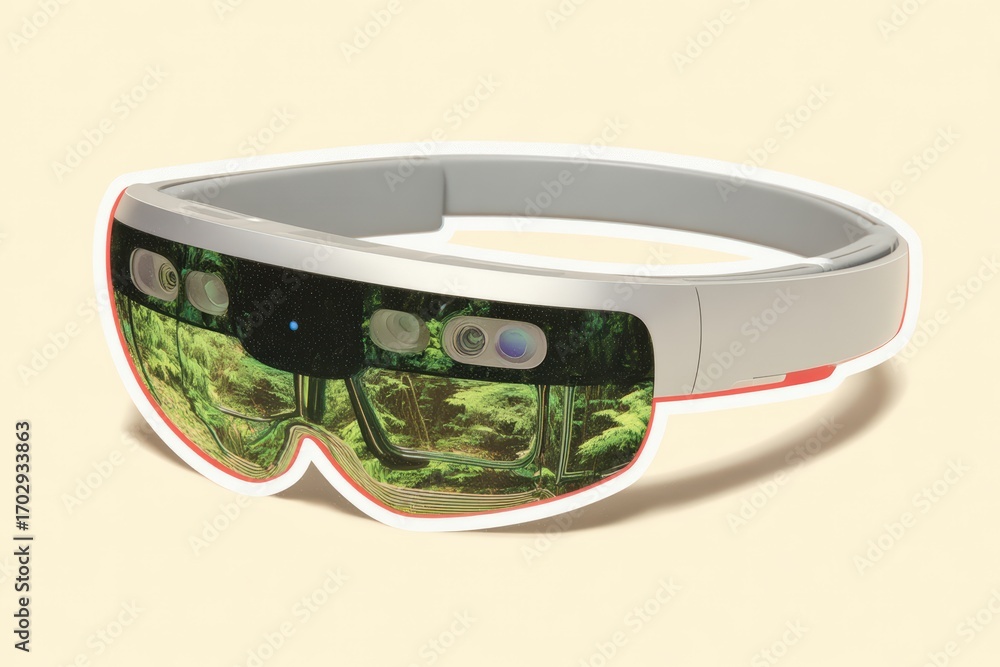 Poster innovative augmented reality glasses showcasing a peaceful forest reflection designed for immersive 